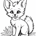 Cute fox kit in the grass coloring page