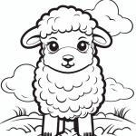 Cute lamb under clouds coloring page