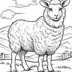 Realistic sheep in a mountain pasture coloring page