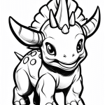 Smiling baby triceratops with long brow horns coloring page