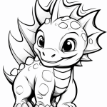 Smiling baby triceratops close-up coloring page