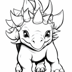 Baby triceratops head-on with spiky frill coloring page