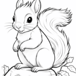 Squirrel sitting on log coloring page