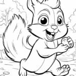 Hopping squirrel with acorn coloring page