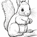 Squirrel perched on branch coloring page