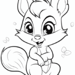 Joyful squirrel with falling leaves coloring page