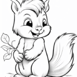 Squirrel holding leafy twig coloring page