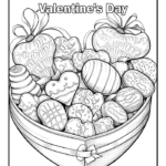 Heart-shaped box of decorated chocolates coloring page