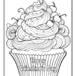 Giant cupcake with swirled frosting and cherries coloring page
