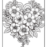 Heart-shaped bouquet of flowers coloring page