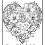 Floral heart with flowers and Happy Valentine's Day coloring page