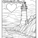 Lighthouse on a rocky coast with a heart coloring page