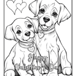 Two puppies with heart collars coloring page