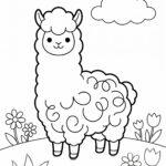 Alpaca standing on a flower hill coloring page