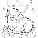 Sleeping alpaca under the moon and stars coloring page