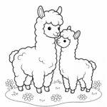 Mama alpaca and baby alpaca coloring page