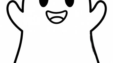 Cute ghost coloring page - happy ghost with pumpkins