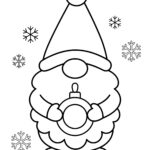 Gnome holding a Christmas ornament coloring page