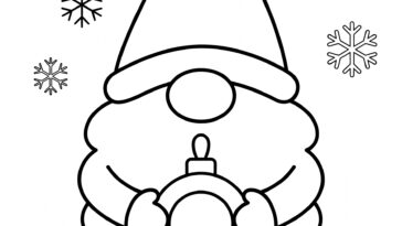 Gnome holding a Christmas ornament coloring page