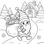 Gnome carrying a sack of toys coloring page