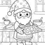 Gnome baking Christmas cookies coloring page