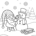 Gnome and snowman friends coloring page
