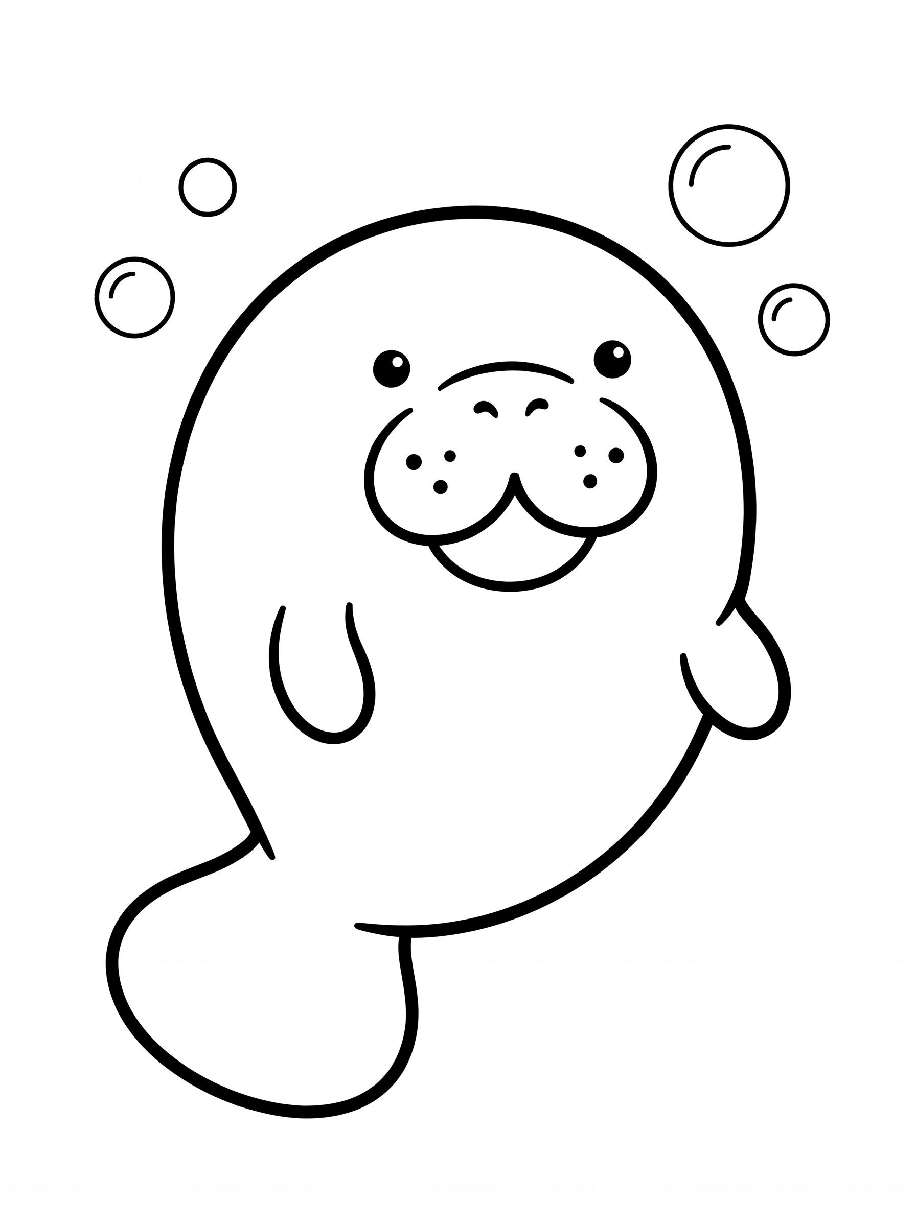 Cute baby manatee face coloring page