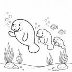 Mama manatee with two calves coloring page