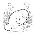 Sleeping manatee on the seabed coloring page