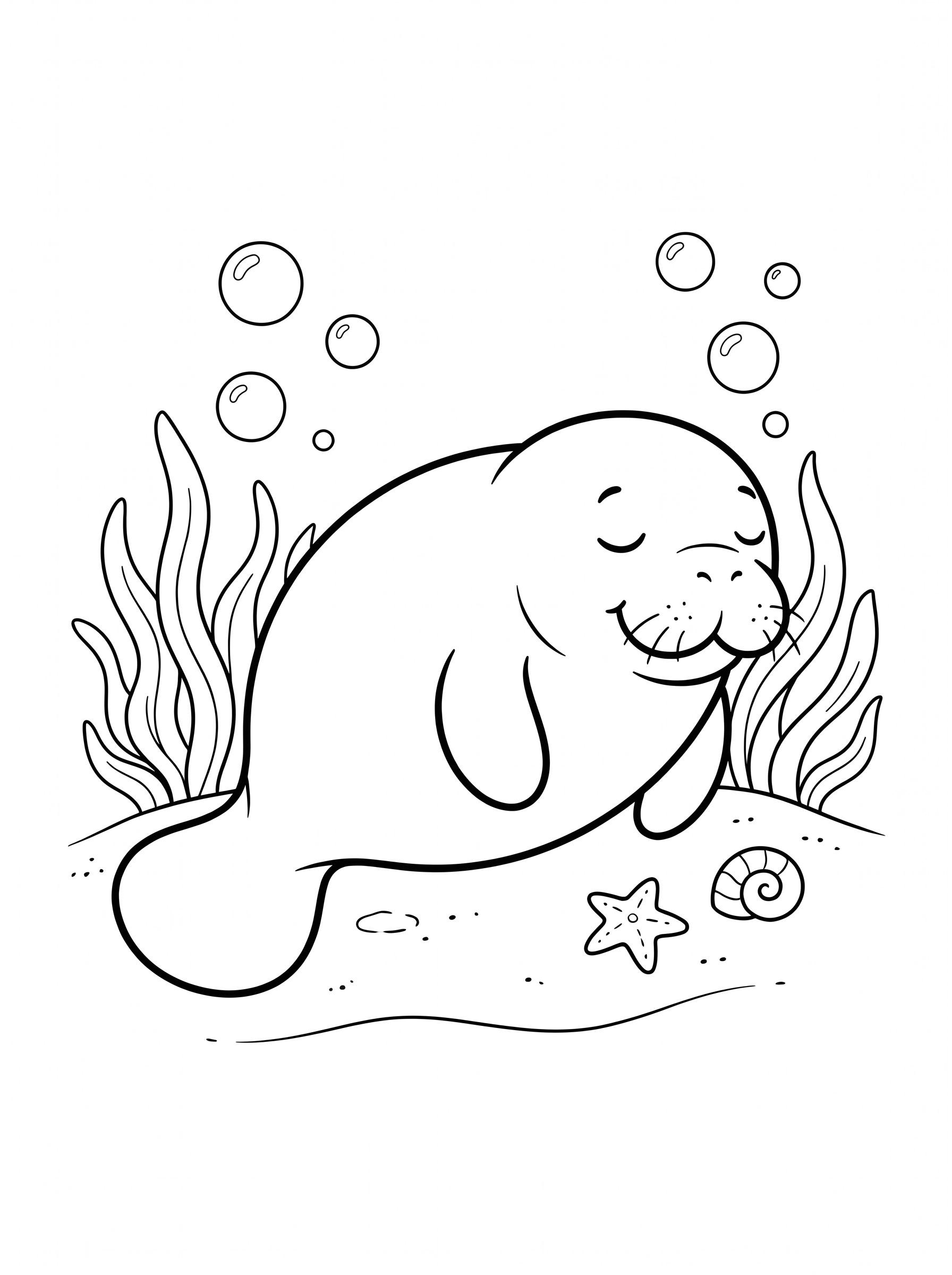 Sleeping manatee on the seabed coloring page