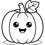 Smiling kawaii pumpkin coloring page