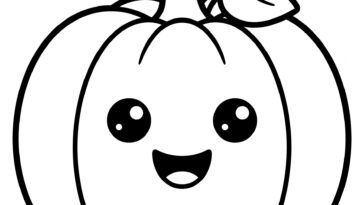 Smiling kawaii pumpkin coloring page