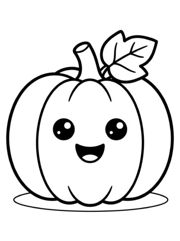Smiling kawaii pumpkin coloring page