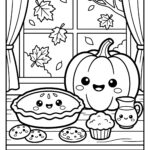 Pumpkin pie baking scene coloring page