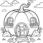 Pumpkin cottage fairy house coloring page