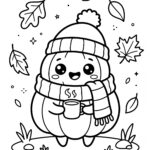 Cozy pumpkin with cocoa coloring page