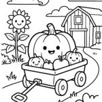 Pumpkin wagon at the farm coloring page