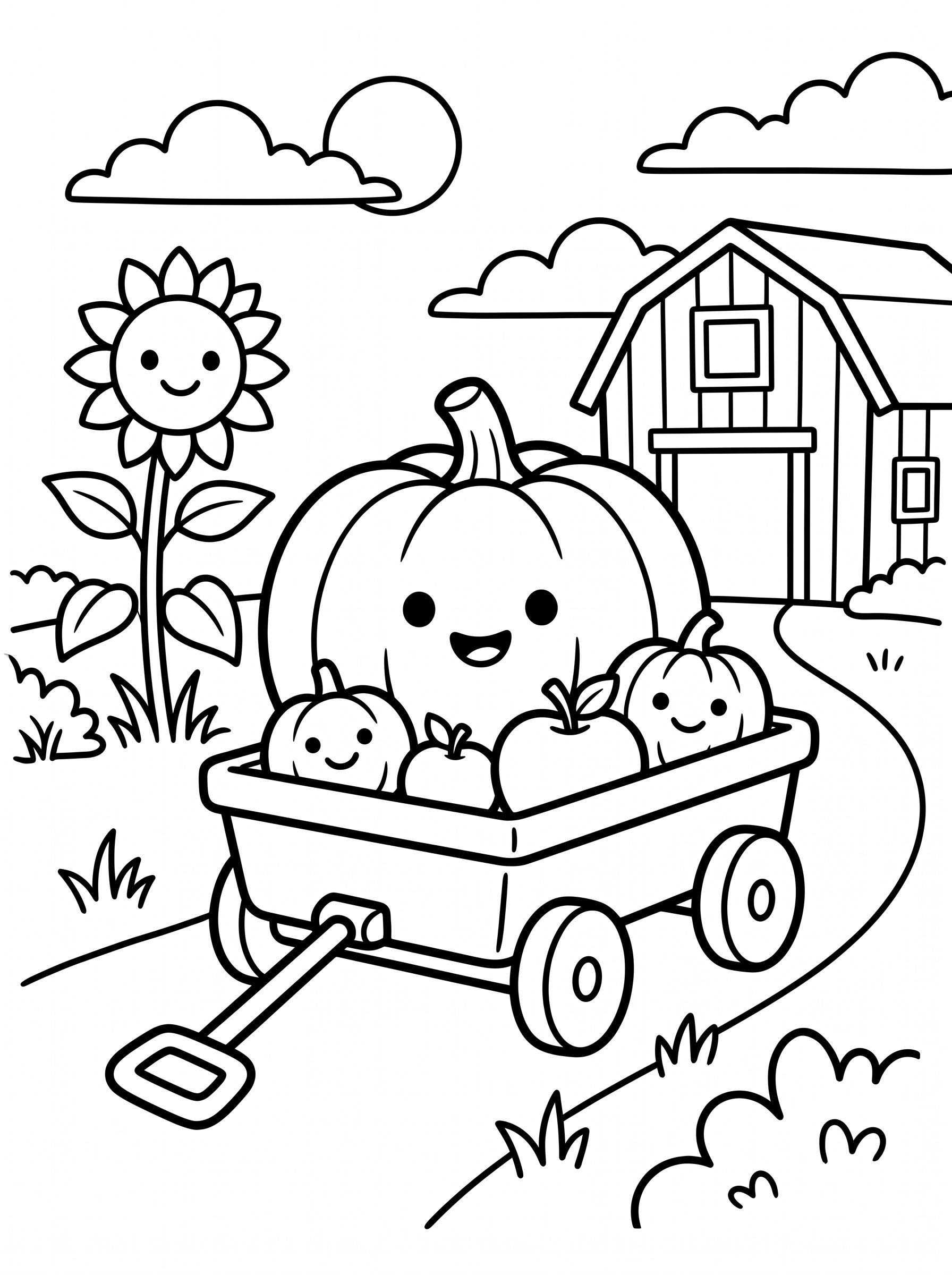 Pumpkin wagon at the farm coloring page