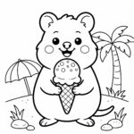 Quokka with ice cream at the beach coloring page