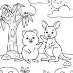 Quokka and kangaroo friends coloring page