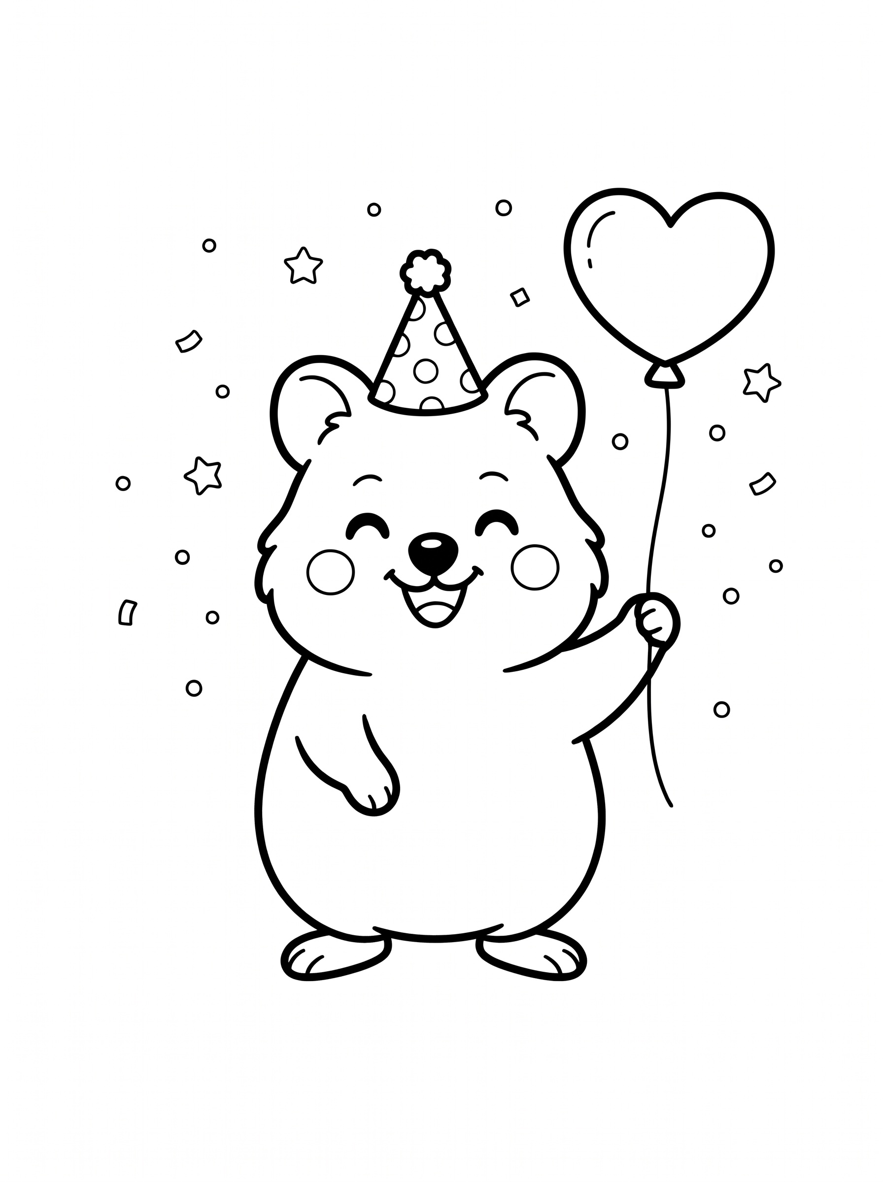 Quokka birthday party coloring page