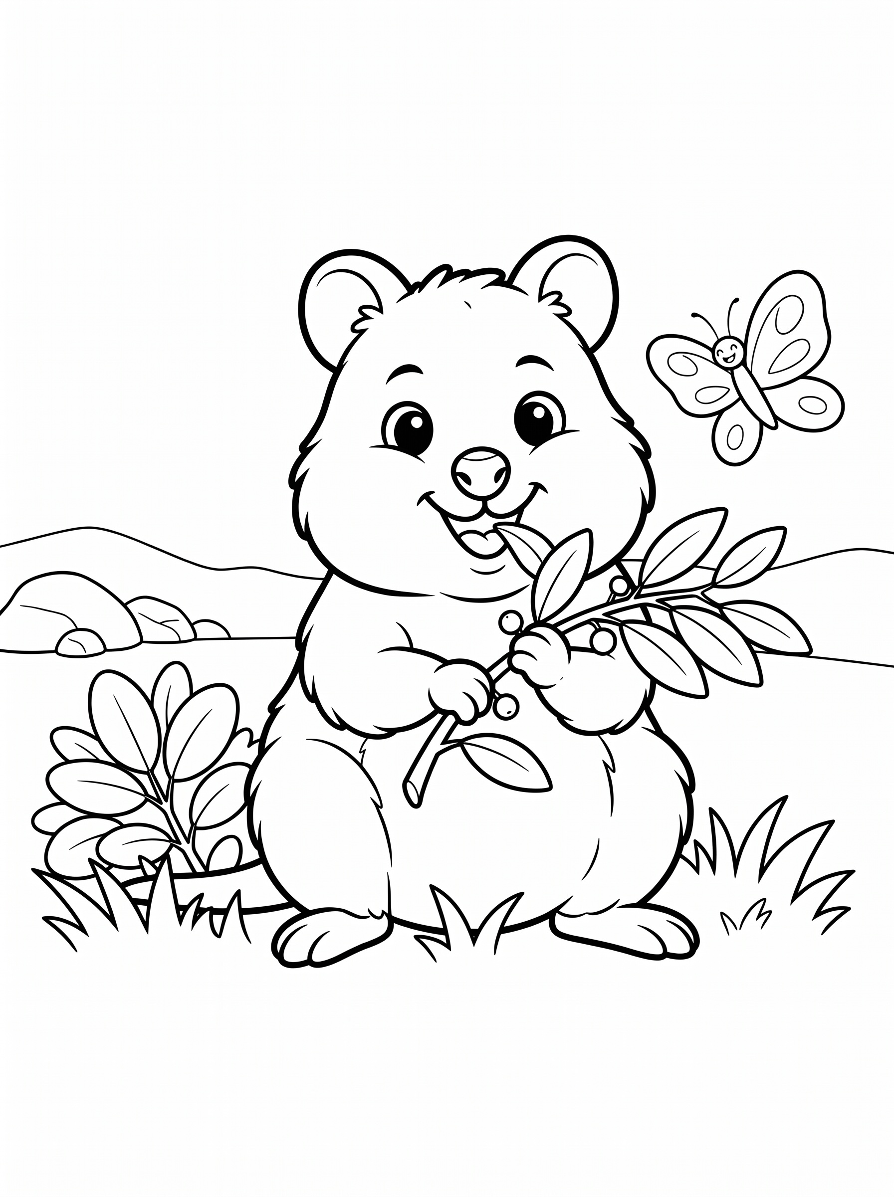 Quokka eating leaves coloring page