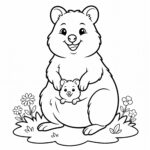 Mama quokka and joey coloring page