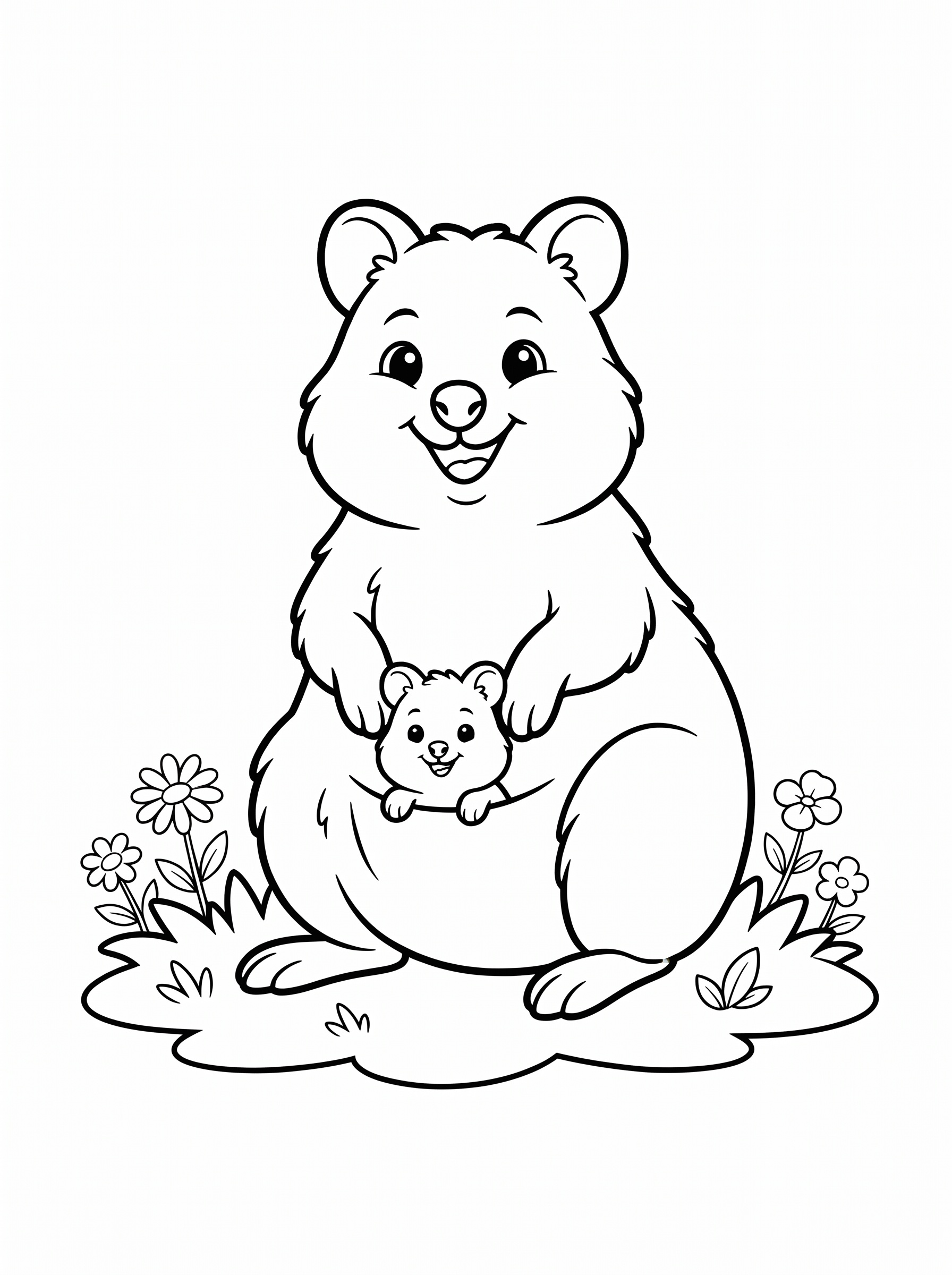 Mama quokka and joey coloring page