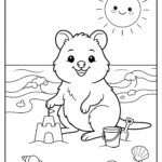 Quokka beach day coloring page