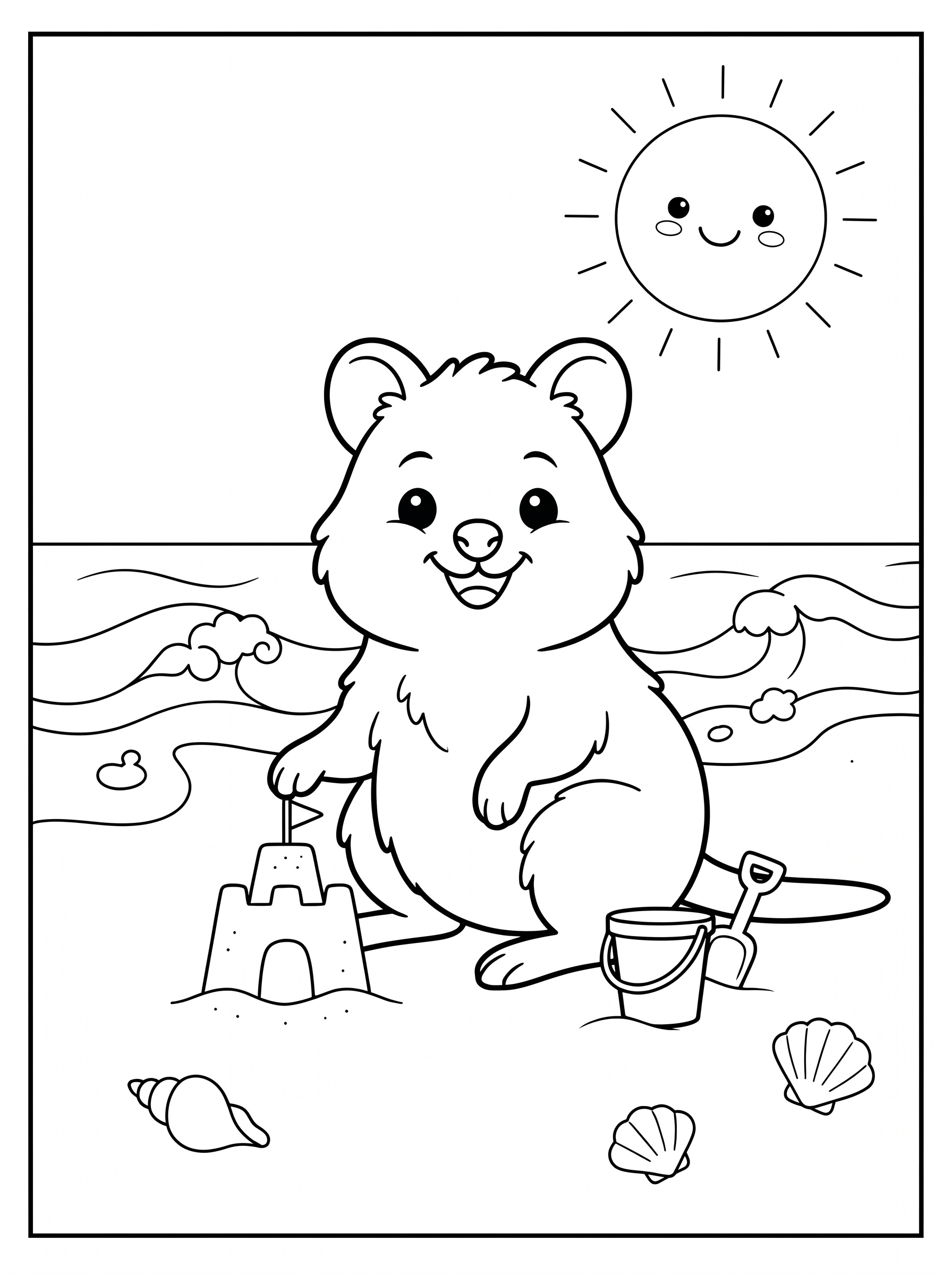 Quokka beach day coloring page