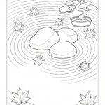 Zen garden with bonsai tree and stones coloring page