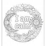 I am calm affirmation coloring page with moon and sun