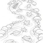 Leaves floating on a quiet stream coloring page